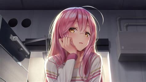 1920x1080 Pink Hair Anime Girl Standing In Balcony Laptop