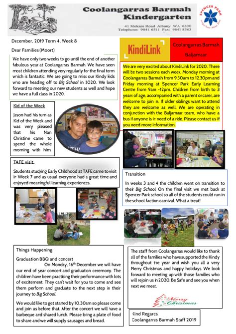 Spencer Park Primary School Coolangarras Kindergarten Newsletters