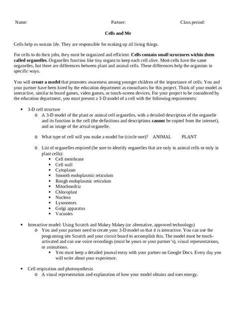 Making Cells And Me Student Handout Doc Template Pdffiller