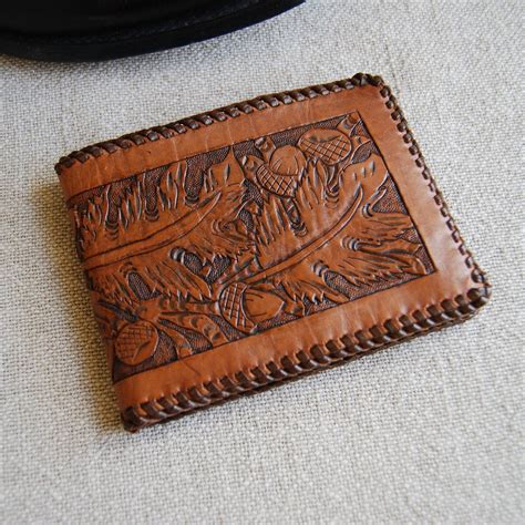 Vintage Tooled Leather Wallet Mens Vintage Leather Billfold Western
