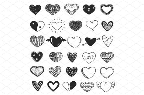 Cute Doodle Hearts Hand Drawn Heart Graphic Objects Creative Market