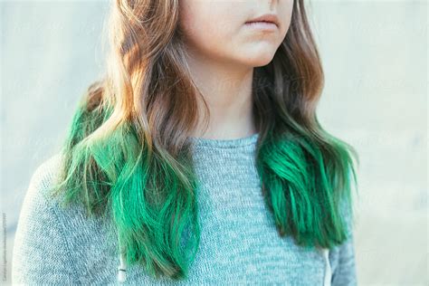 Teen Girl With Long Green Dip Dyed Hair By Stocksy Contributor