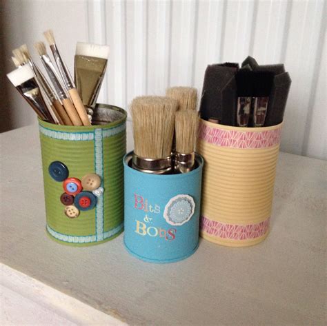 Old Tin Cans Painted With Chalk Paint And Decorated With Buttons And Washi