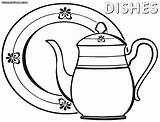 Dishes Coloring Colorings Coloringway sketch template