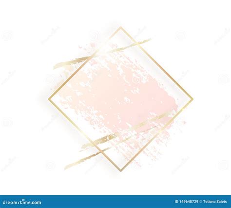 Gold Rhombus Frame With Pastel Nude Pink Texture Shadow Golden Brush