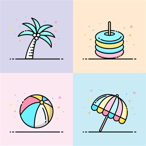 Summer Icon Collection In Pastel Color The Set Contain Coconut Tree