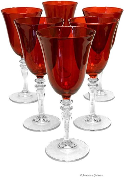 Set 6 Ruby Red Glass Pedestal 9oz Red Wine Goblet Glasses In T Box Goblets
