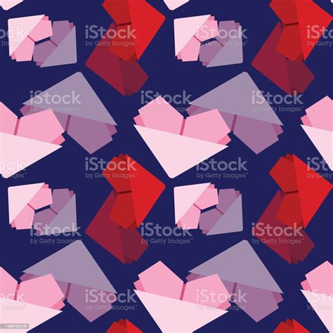 Origami Heart Seamless Surface Pattern Design Stock Illustration