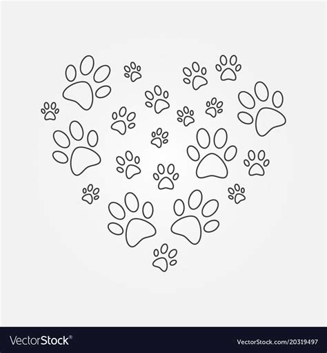 Heart With Dog Paw Prints Outline Royalty Free Vector Image