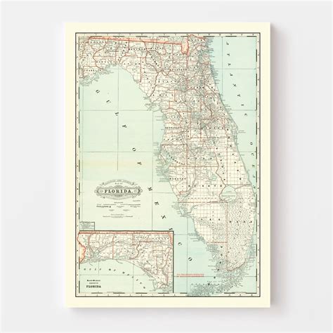 Vintage Map Of Florida 1888 By Teds Vintage Art
