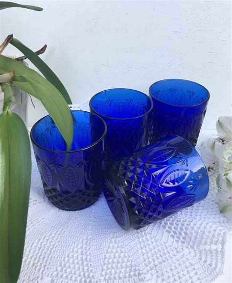 Vintage Royal Blue Drinking Glasses France Arcoroc Cobalt Blue Etsy Blue Drinking Glasses