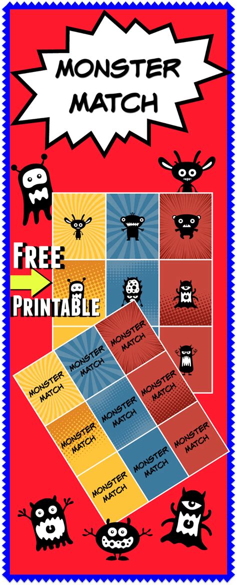 Free Monster Match Printable Game Homeschool And Light Tables