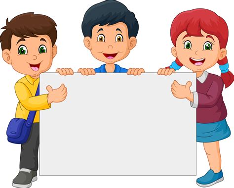 Niños Felices De Dibujos Animados Con Cartel En Blanco 12905716 Vector En Vecteezy