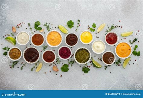 Different Types Of Sauces In Bowls Stock Photo Image Of Pesto