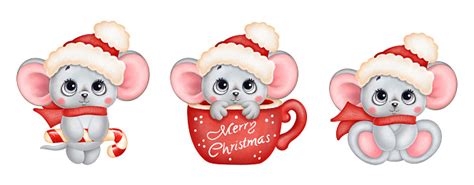 Cute Cartoon Christmas Mice Set Stock Illustration Download Image Now