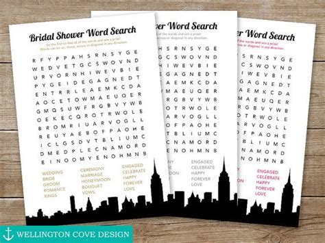 Nyc Bridal Shower Word Search Game Printable Instant Download Etsy