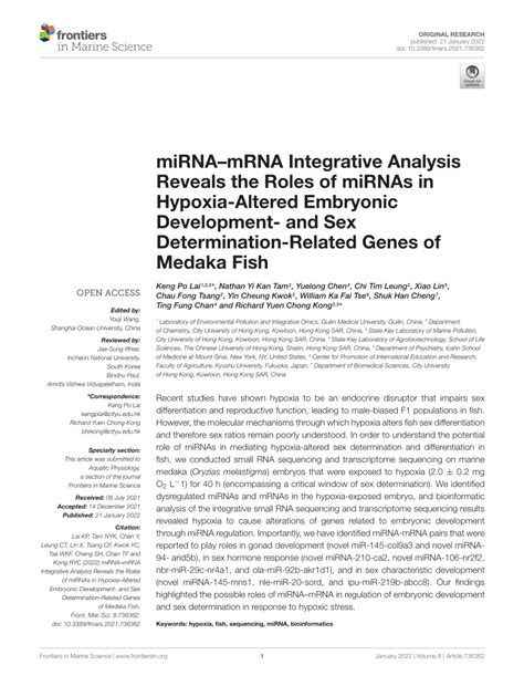 Pdf Mirnamrna Integrative Analysis Reveals The Roles Of Mirnas In Hypoxia Altered Embryonic