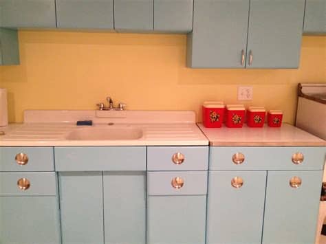 I love these sheet metal containers. My Vintage Basement Kitchen | 1950's metal cabinets ...