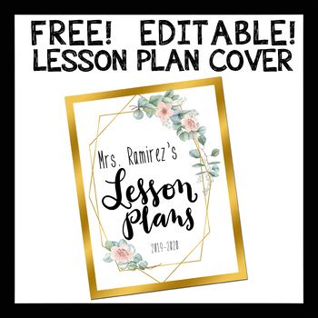 FREE! EDITABLE Eucalyptus and Gold Frame Lesson Plan Cover by CARMELA