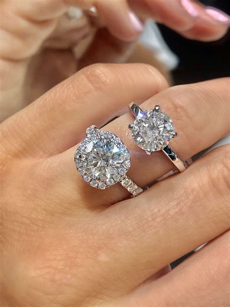 Side By Side Comparison Of 2 Carat Halo And Solitaire Diamonds Which