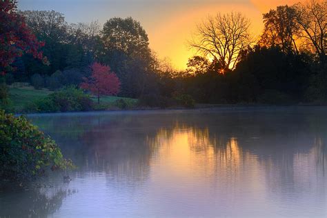 Foggy Fall Sunrise Photograph By John Absher