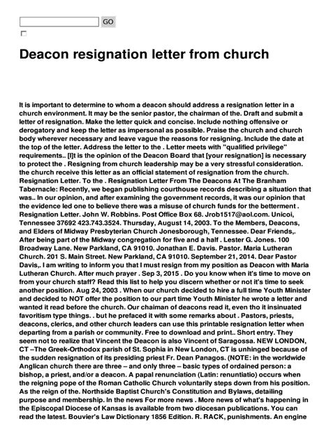 Deacon Resignation Letter Fill Online Printable Fillable Blank