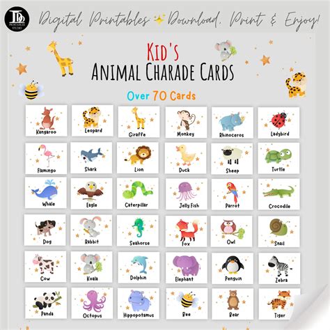 Animal Charades Game For Kids Toddler Games Preschool Card Game