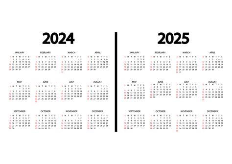 Calendrier 2024 Année 2025 La Semaine Commence Le Dimanche Modèle De