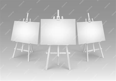 Premium Vector Set Of White Wooden Easels With Mock Up Empty Blank