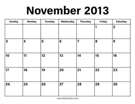 November 2013 Calendar Printable Old Calendars