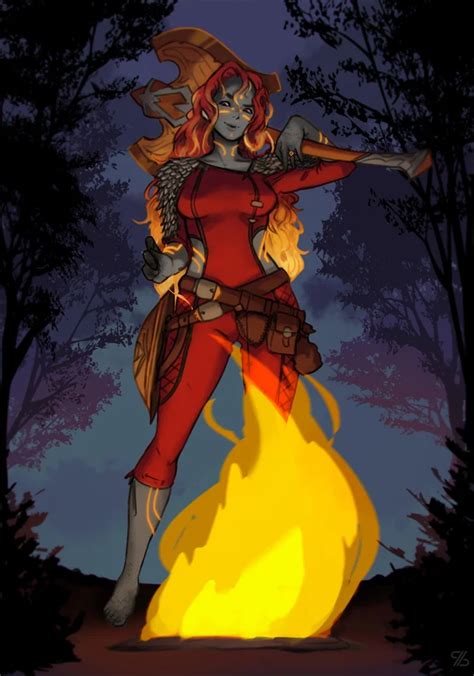 Commissioned Fire Genasi Cleric Dndart Fire Warrior Characters