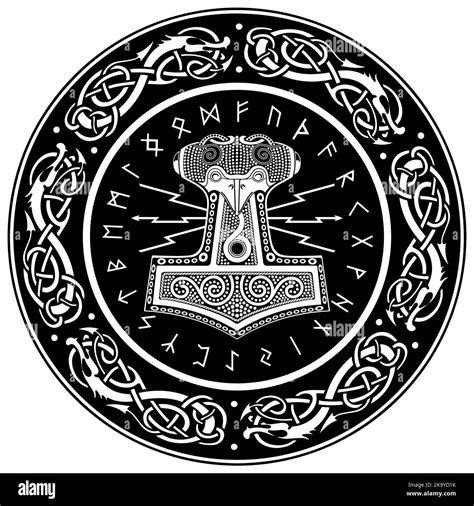 Thors Hammer Mjollnir And The Scandinavian Ornament Stock Vector