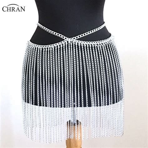 Chran New Fashion Silver Long Metal Belly Chains Tassel Waist Belt