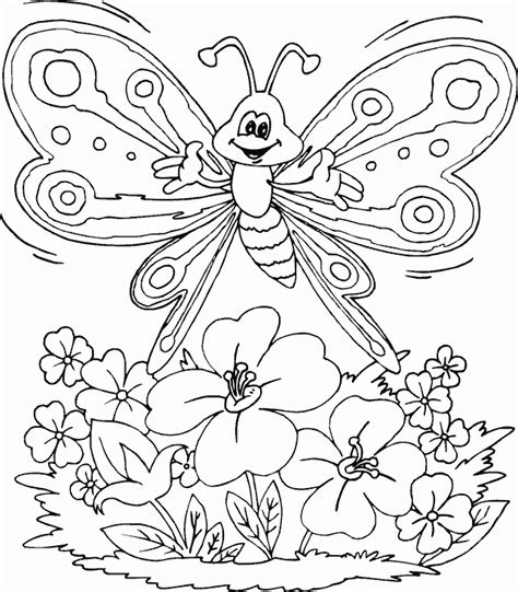 butterfly over flowers coloring page - coloring.com