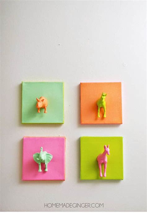 We've compiled a fantastic list of summer arts and crafts for kids, so you'll have plenty of options the next time the kids say, i'm bored! work your way through this list over the summer to make crafts that feature campfires, ice cream, bees, flowers, seahorses, fish, sunglasses, and. Mini plastic animals DIY canvas art - Mod Podge Rocks