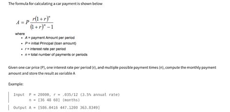 Solved Matlab The Formula For Calculating A Car Payment Is