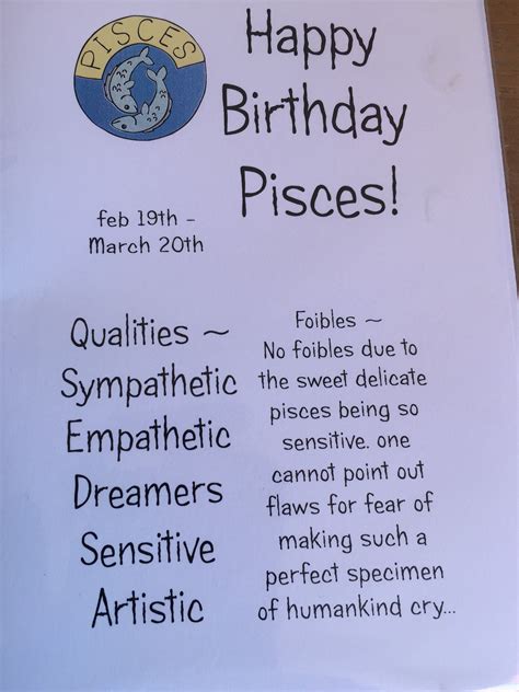 Pisces Birthday Card Funny Silly Astrology Star Sign Traits Qualities
