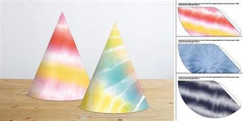 NEW Tie Dye Party Hats Twinkl Party Professor Feito