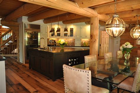 Looking for kitchen island ideas that are just a little bit different? Elegant Log Home Kitchen. The island is handcrafted in Oak ...