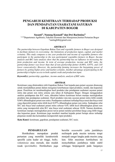 Pdf Pengaruh Kemitraan Terhadap Produksi Dan Pendapatan Usahatani