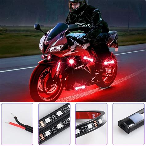 12pcs Rgb Motorcycle Led Light Accent Glow Neon Strip Kit Bluetooth App