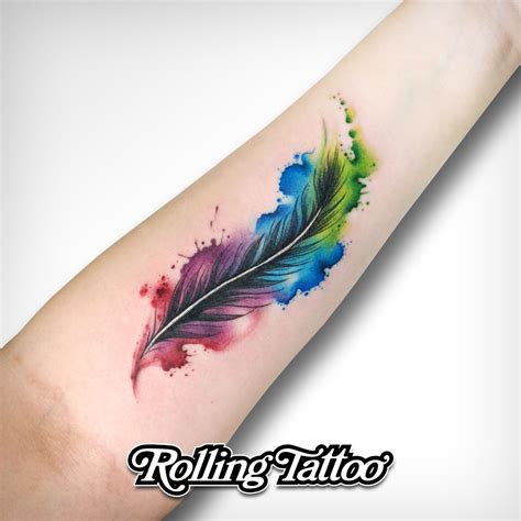 Watercolor Feather Tattoo Tatuaje De Pluma En Acuarela Tatuajes De