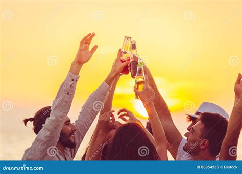 Friends Beach Party Drinks Toast Celebration Concept Stock Image