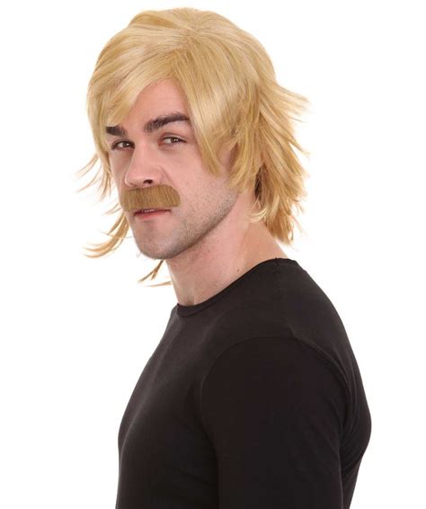 70 S Disco Mens Wig And Mustache Blonde Retro Wig Premium Breathable Capless Cap Mens Wigs