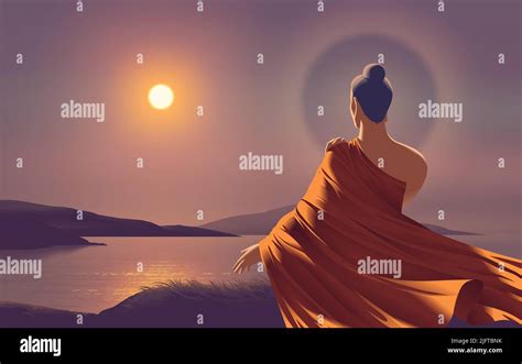 Vector Illustration In Theravada Buddhism Of The Lord Buddha Standing