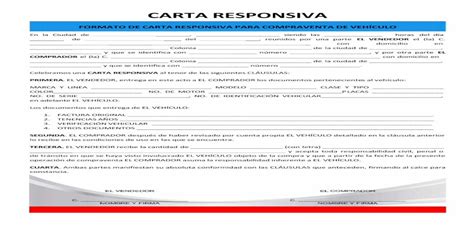 Formato Carta Responsiva Compraventa Vehiculo Pdf Document