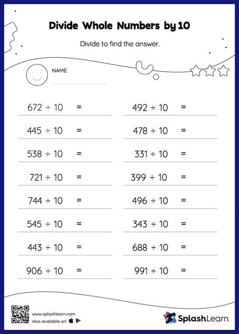 Dividing Whole Numbers By 10 Worksheet