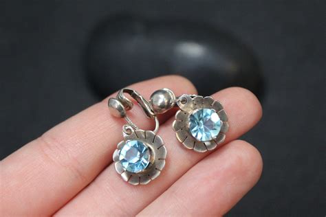 Sterling Silver Gemstone Screw Back Earrings Sterling Flower Earrings