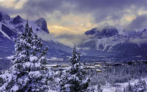 Canada Banff National Park Winter Snow Mountains Valley Wallpaper