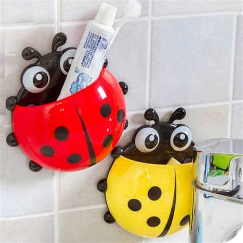 1pc Lovely Ladybug Toothbrush Wall Suction Bathroom Sets Cartoon Sucker Toothbrush Holder